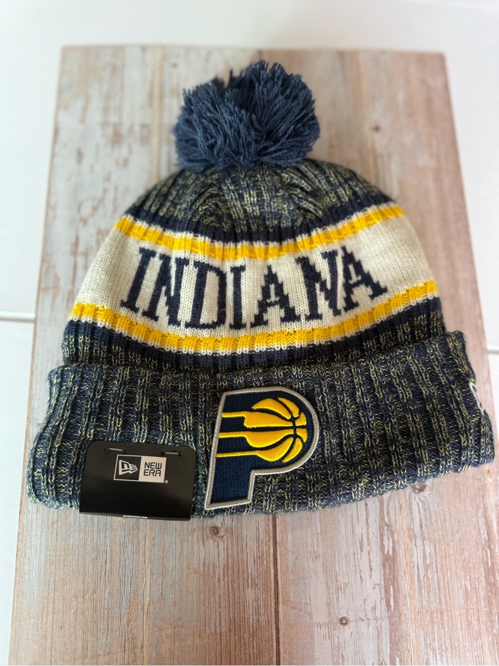 NWT New Era Indiana Pacers Navy & Yellow Pom Beanie